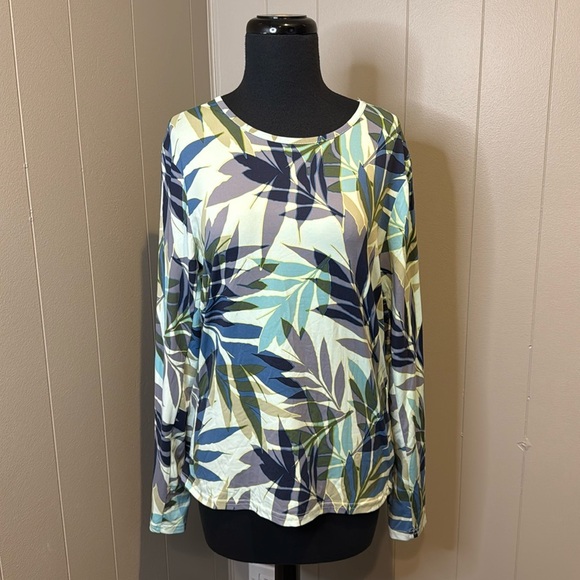 Hang Ten Women’s Large Multicolor Leaf Print Knit Long Sleeve Pullover UV/UPF - Picture 2 of 7